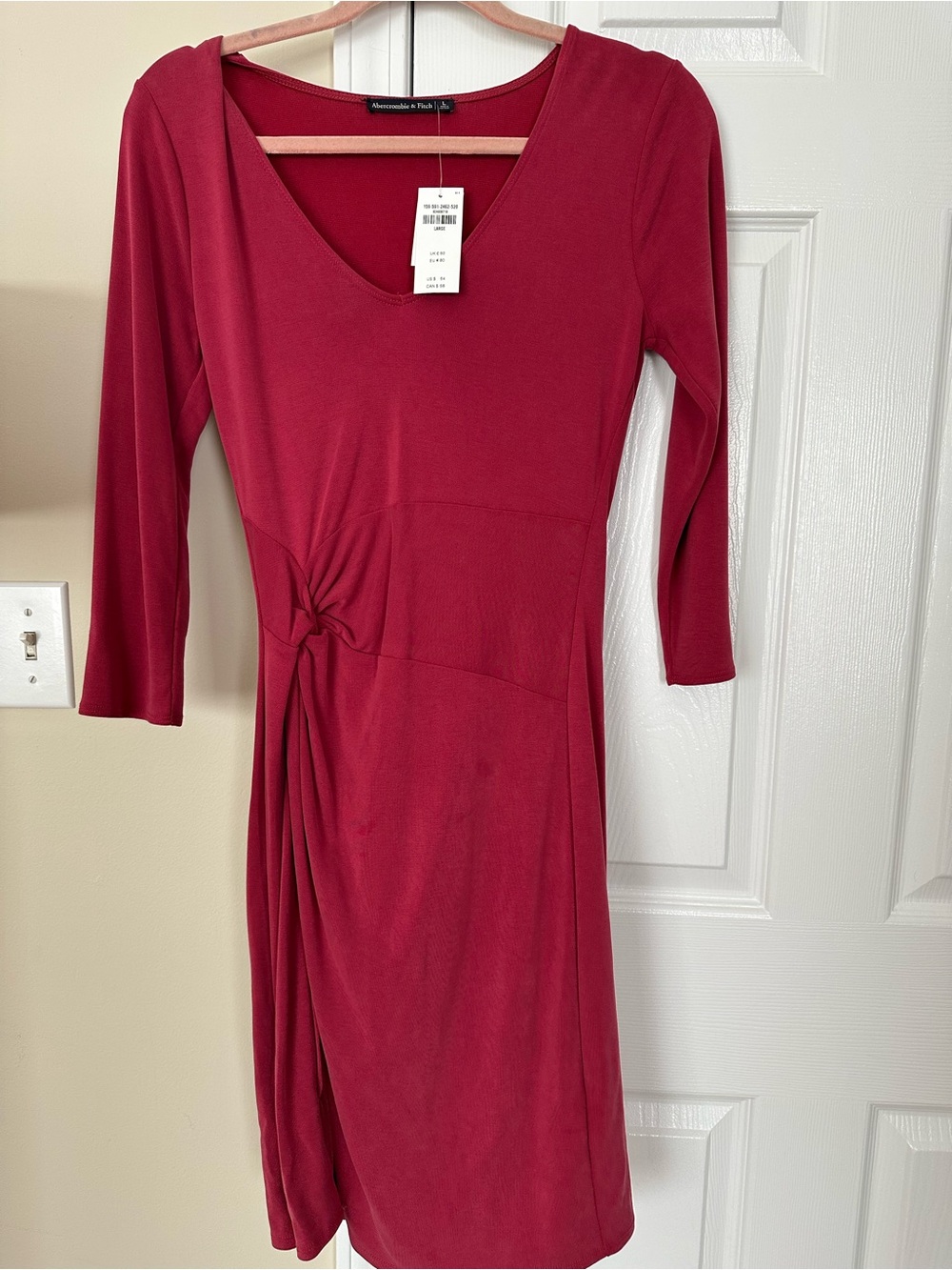 Abercrombie & Fitch Deep Red V-Neck Knot-Detail Long Sleeve Dress